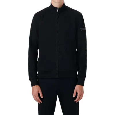 Bugatchi Stretch Zip Cardigan In Caviar
