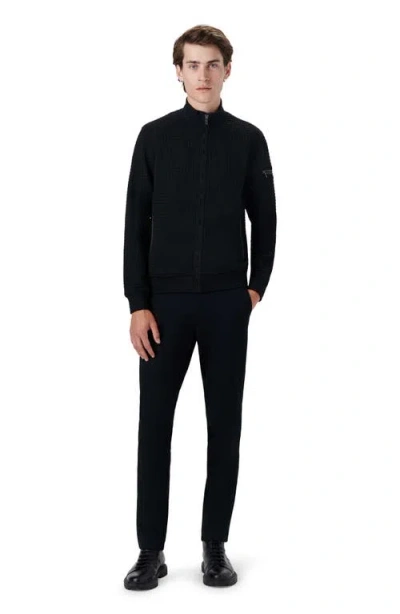 Bugatchi Stretch Zip Cardigan In Caviar