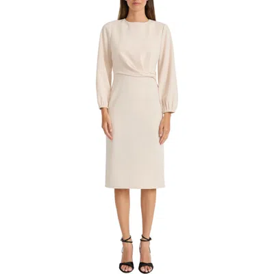 Maggy London Twisted Long Sleeve Midi Dress In Horn