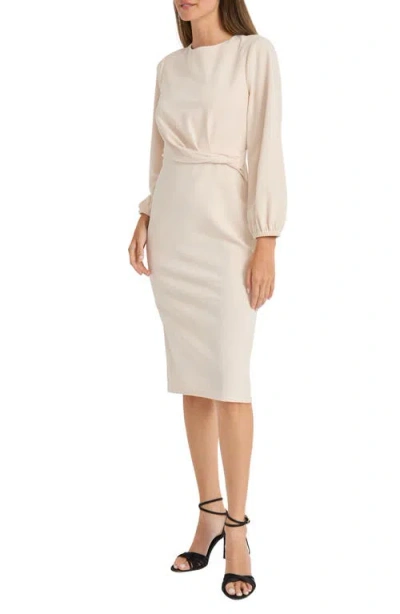 Maggy London Twisted Long Sleeve Midi Dress In Horn