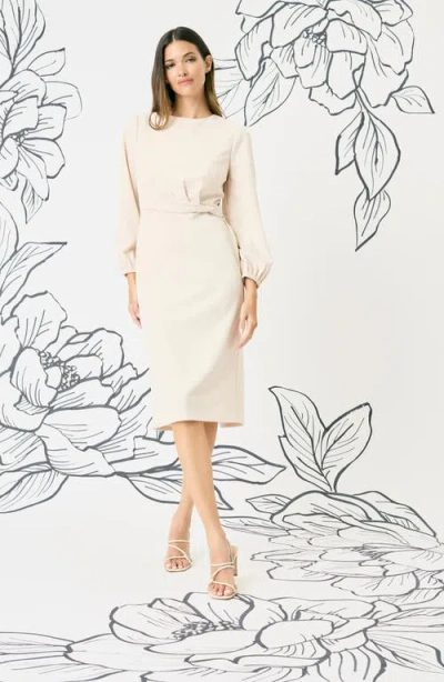 Maggy London Twisted Long Sleeve Midi Dress In Horn