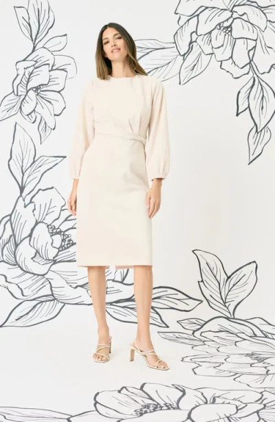 Maggy London Twisted Long Sleeve Midi Dress In Horn