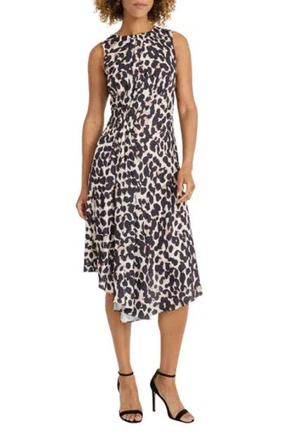 Maggy London Drape Side Midi Dress In Cream/taupe