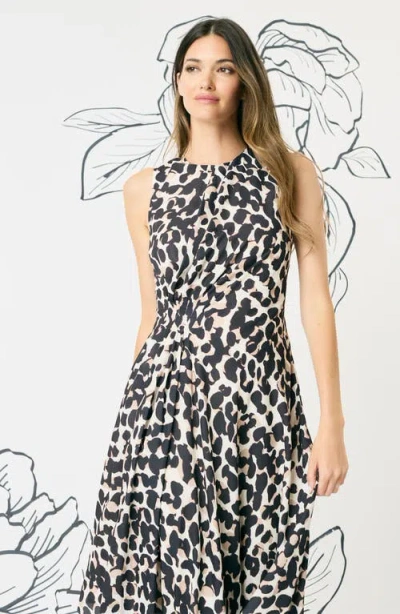 Maggy London Drape Side Midi Dress In Cream/taupe