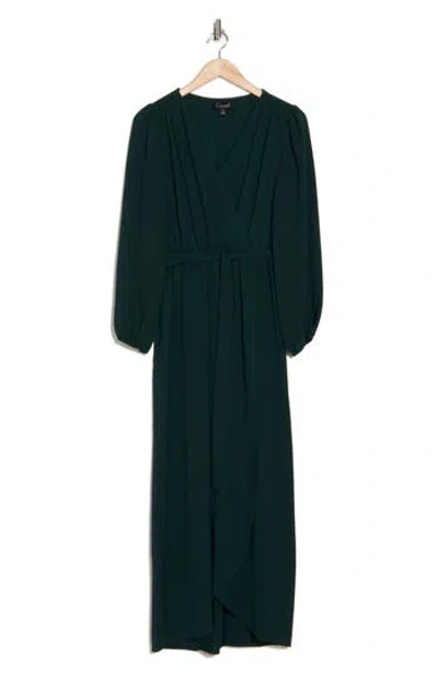 Connected Apparel Faux Wrap Long Sleeve Maxi Dress In Pine