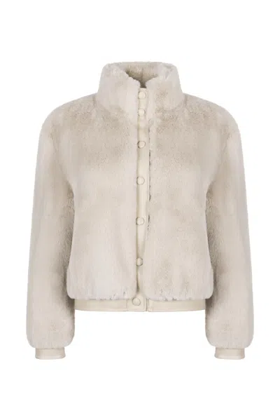 Issy London Women's Neutrals Jolie Bomber Jacket Vegan Luxe Pile Faux Fur Neutral In Black