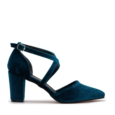 Forever & Always Shoes Women's Sina - Teal Blue Velvet High Heels In Blue