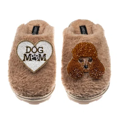 Laines London Women's Neutrals / Brown Teddy Closed Toe Slippers With Tutu The Poodle & Dog Mum / Mom Brooches - T In Brown
