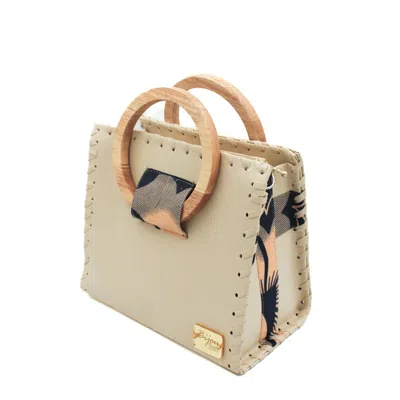 Bijoucreates Women's Neutrals The New Classic - Cream Vegan Leather Handbag & Navy & Peach Floral Accents In Black/blue/orange/white