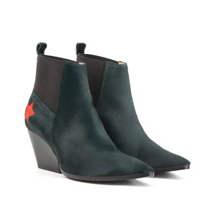 Rosamund Muir London Women's Felixa Dark Green With Red Star Cowboy Ankle Boots In Green