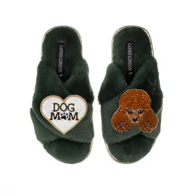 Laines London Women's Classic Laines Slippers With Tutu The Poodle & Dog Mum / Mom Brooches - Limited Edition Gree In Green