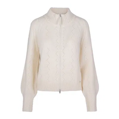 Tirillm Women's Mathea Lace Knitted Mohair Cardigan With Zipper In Front, Off White. In White