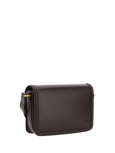 Saint Laurent Black Messenger Bag With Cassandre Detail In Smooth Leather In Dark Sweet Choco