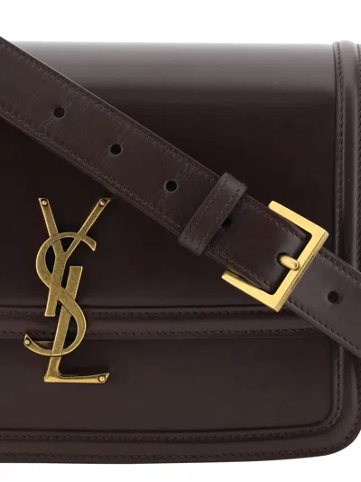 Saint Laurent Black Messenger Bag With Cassandre Detail In Smooth Leather In Dark Sweet Choco