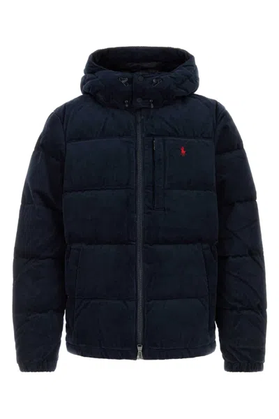 Shop Polo Ralph Lauren Navy Blue Corduroy Down Jacket In Aviatornavy