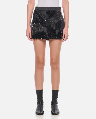 Plan C Sequined Mélange-effect Mini Skirt In Black