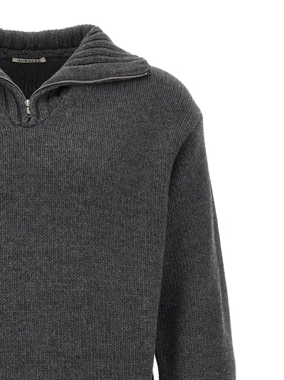 Shop Auralee Half Zip Sweater In Gray