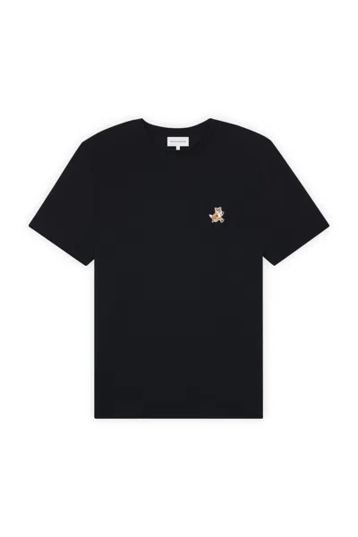 Maison Kitsuné Black T-shirt With Fox Head Patch In Cotton In Black