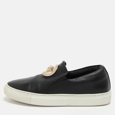 Pre-owned Versace Black Leather Medusa Slip On Sneakers Size 37