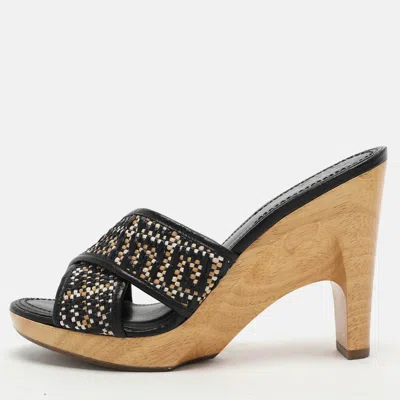 Pre-owned Givenchy Multicolor Woven Fabric And Leather Criss Cross Slide Sandals Size 36