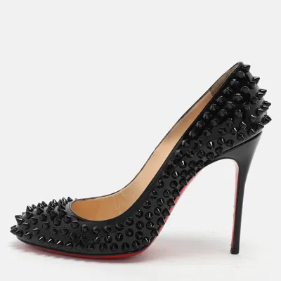 Pre-owned Christian Louboutin Black Patent Leather Simple Spike Pumps Size 37.5