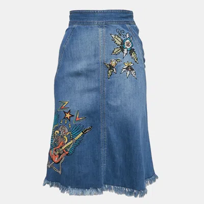 Pre-owned Zadig & Voltaire Blue Embroidred Denim Jamille Brode Deluxe Knee-length Skirt S