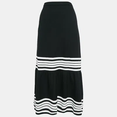 Pre-owned Dior Black/white Striped Cotton And Silk Midi Skirt M