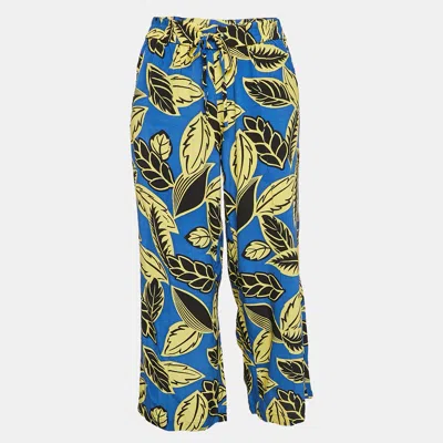 Pre-owned Boutique Moschino Blue/yellow Leaf Print Crepe Trousers M