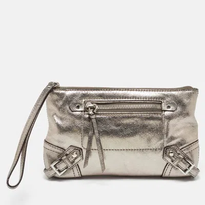 Pre-owned Michael Kors Metallic Grey Leather Fallon Wristlet Clutch
