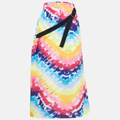 Pre-owned Kenzo Multicolor Tie-dye Print Satin Belted Midi Skirt S