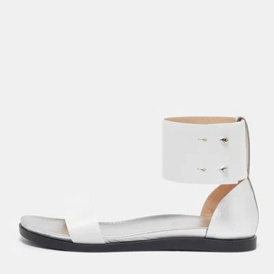 Pre-owned Joseph White/silver Leather Ankle Strap Flat Sandals Size 39