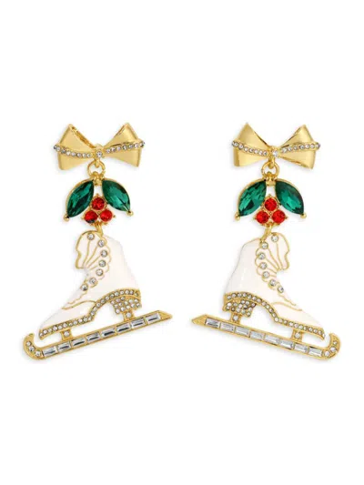 Eye Candy La Women's Luxe Leah 14k Goldplated, Cubic Zirconia & Enamel Ice Skate Drop Earrings In Brass
