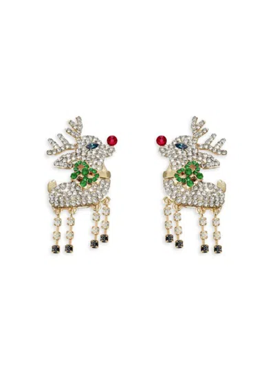 Eye Candy La Women's Luxe 14k Goldplated & Cubic Zirconia Reindeer Drop Earrings In Brass