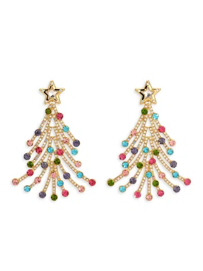 Eye Candy La Women's Luxe 14k Goldplated & Cubic Zirconia Xmas Tree Dangle Drop Earrings In Brass