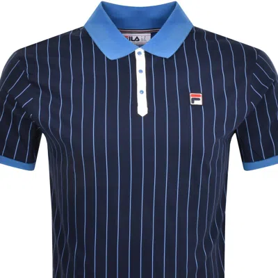 Shop Fila Vintage Classic Striped Polo T Shirt Navy