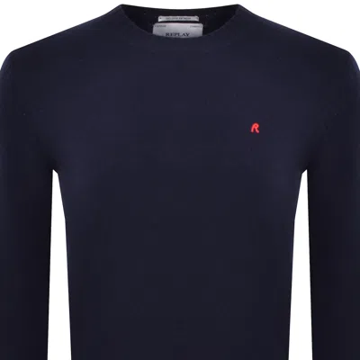 Replay Crew Neck Knit Jumper Navy In Navy
