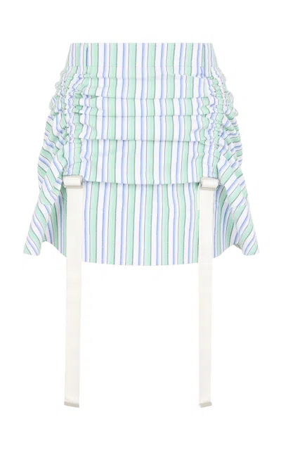 Rabanne Strap-detailed Striped Cotton Mini Skirt In Stripe