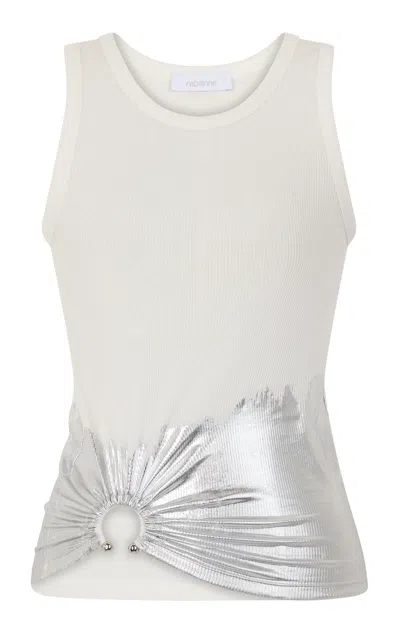 Rabanne Sleeveless Coast Tank Top With Silver Foil And Piercing Details In White