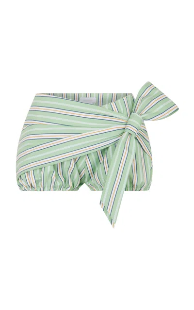 Rabanne Knot-detailed Striped Cotton Shorts In Green