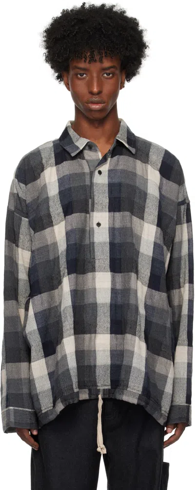 Shop Jan-jan Van Essche Gray O-project Big Check Popover Shirt In Grey Tones