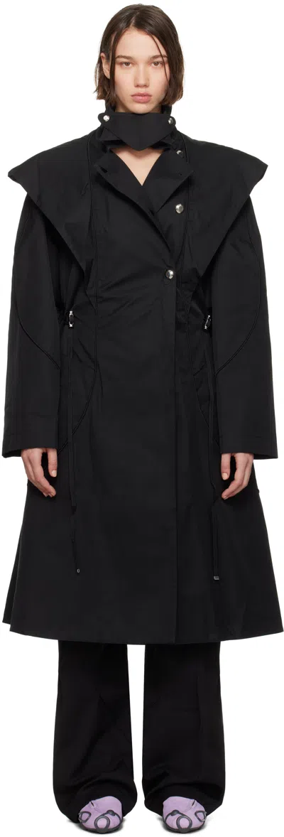 Kiko Kostadinov Black Herne Hooded Trench Coat In Matte Black