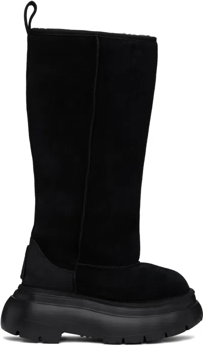 R13 Tall Chunky Genuine Shearling Lined Boot In Black