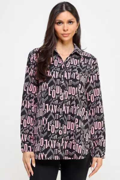 Fashnzfab Printed Satin Long Sleeve Tunic Top In Multi