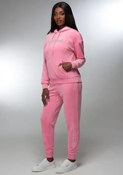 Bebe Rhinestone Detail Velour Jogger In Pink Taffy