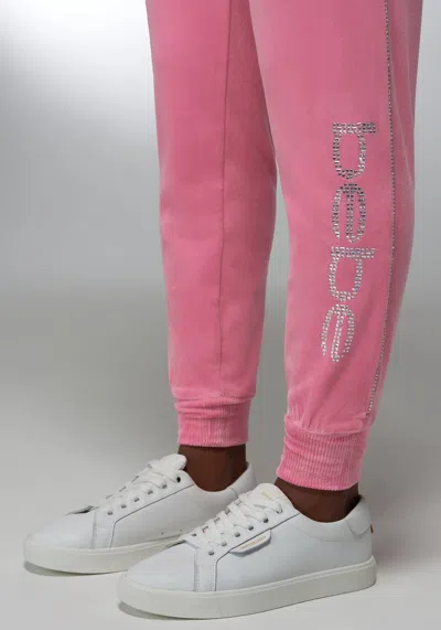 Bebe Rhinestone Detail Velour Jogger In Pink Taffy