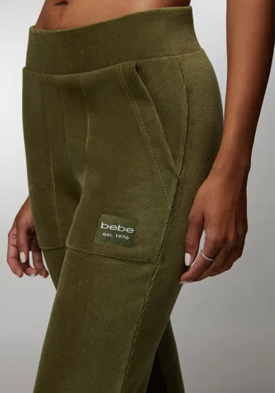 Bebe Micro Cord Flare Pant In Army Green