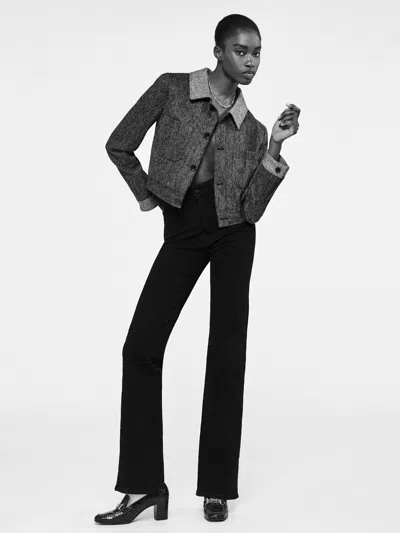 Frame Le Low Baggy Wide Leg Trimmed Jeans Pants In Black