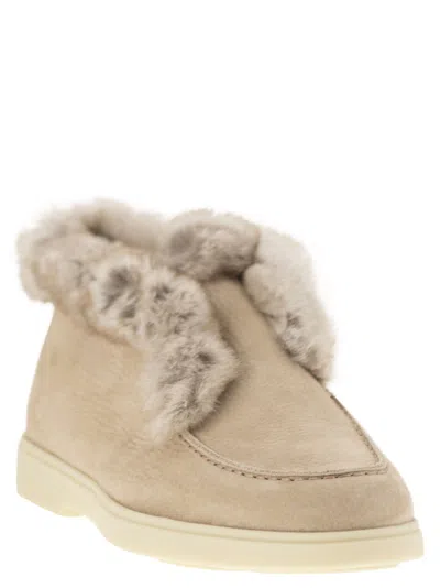 Santoni Desert Boot In Nubuck With Fur