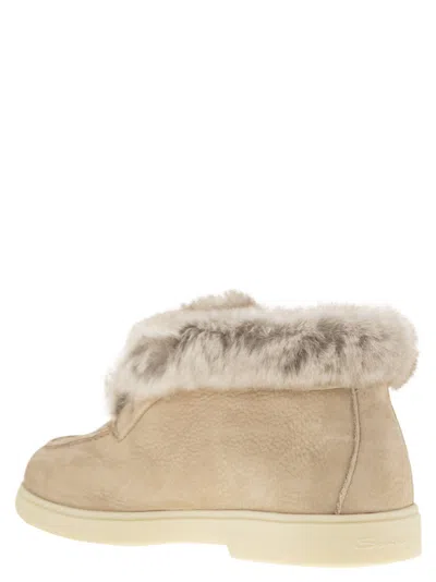 Santoni Desert Boot In Nubuck With Fur