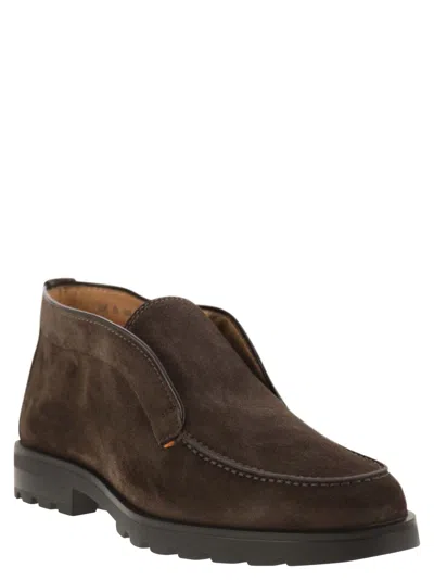 Shop Santoni Suede Ankle Boot Without Laces